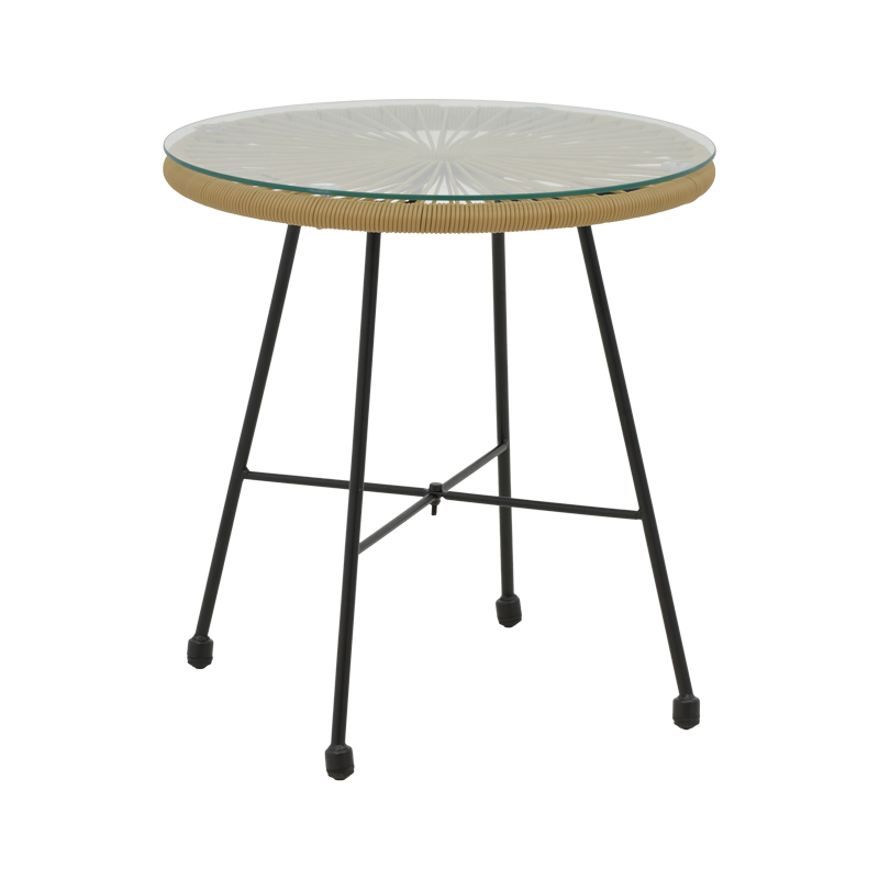 Tavolinë Acapulco pakoworld metal i zi - pe rattan në nuancë natyrale D50x50cm