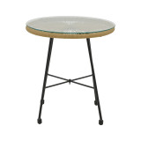 Tavolinë Acapulco pakoworld metal i zi - pe rattan në nuancë natyrale D50x50cm