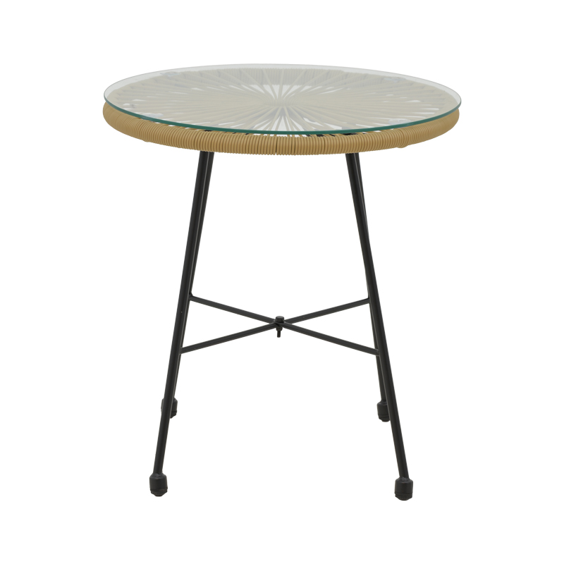 Tavolinë Acapulco pakoworld metal i zi - pe rattan në nuancë natyrale D50x50cm