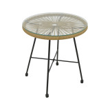 Tavolinë Acapulco pakoworld metal i zi - pe rattan në nuancë natyrale D50x50cm