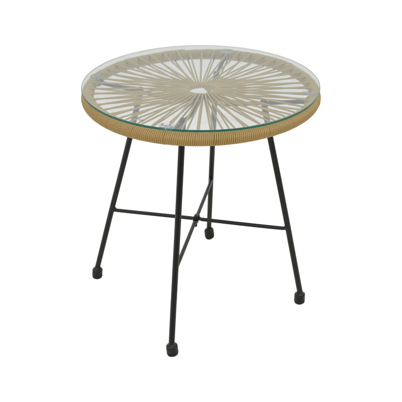Tavolinë Acapulco pakoworld metal i zi - pe rattan në nuancë natyrale D50x50cm