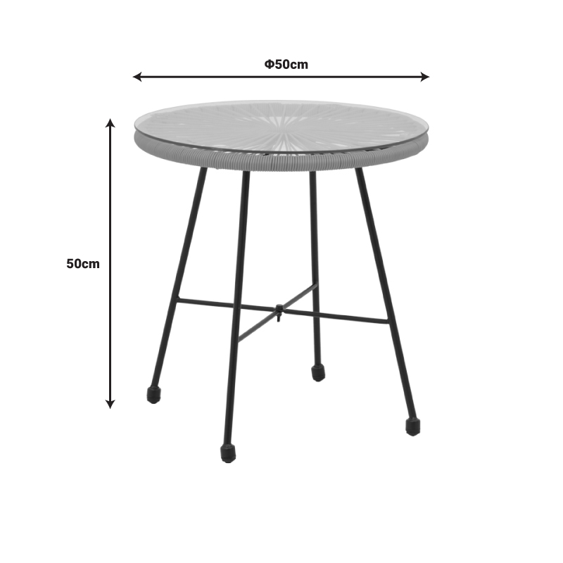 Tavolinë Acapulco pakoworld metal i zi - pe rattan në nuancë natyrale D50x50cm