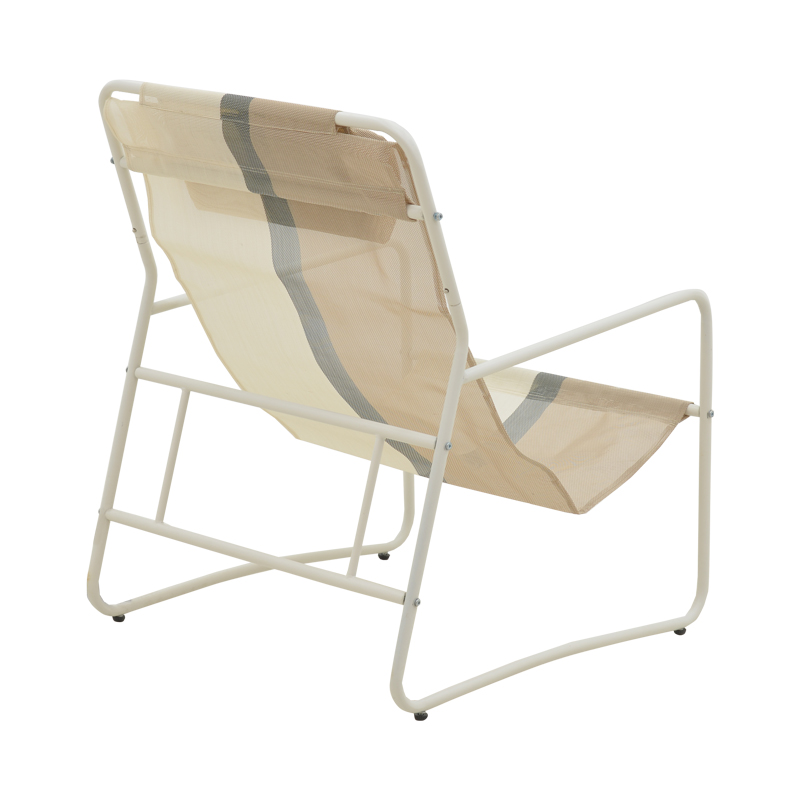 Karrige Chaise longue Faisty pakoworld metalike e bardhë-textline gri-bezhe-jastëk 65x83x86cm