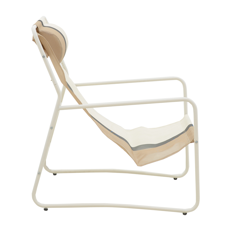 Karrige Chaise longue Faisty pakoworld metalike e bardhë-textline gri-bezhe-jastëk 65x83x86cm