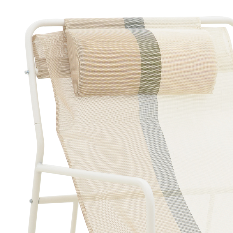 Karrige Chaise longue Faisty pakoworld metalike e bardhë-textline gri-bezhe-jastëk 65x83x86cm