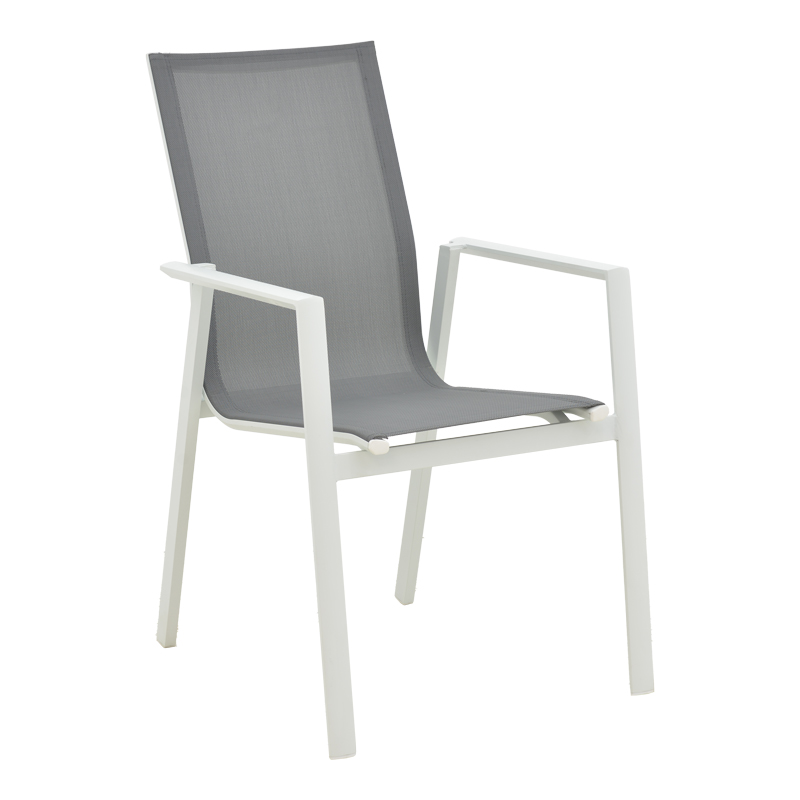 Fotel kopshti Dashiell pakoworld metal i bardhë textilene gri e çelur 57x71x93cm