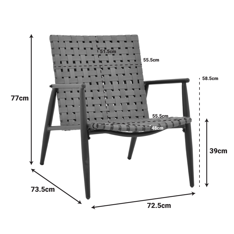 Fotel Eamon pakoworld alumin i zi dhe pe rattan në nuancë kafe 72.5x73.5x77cm