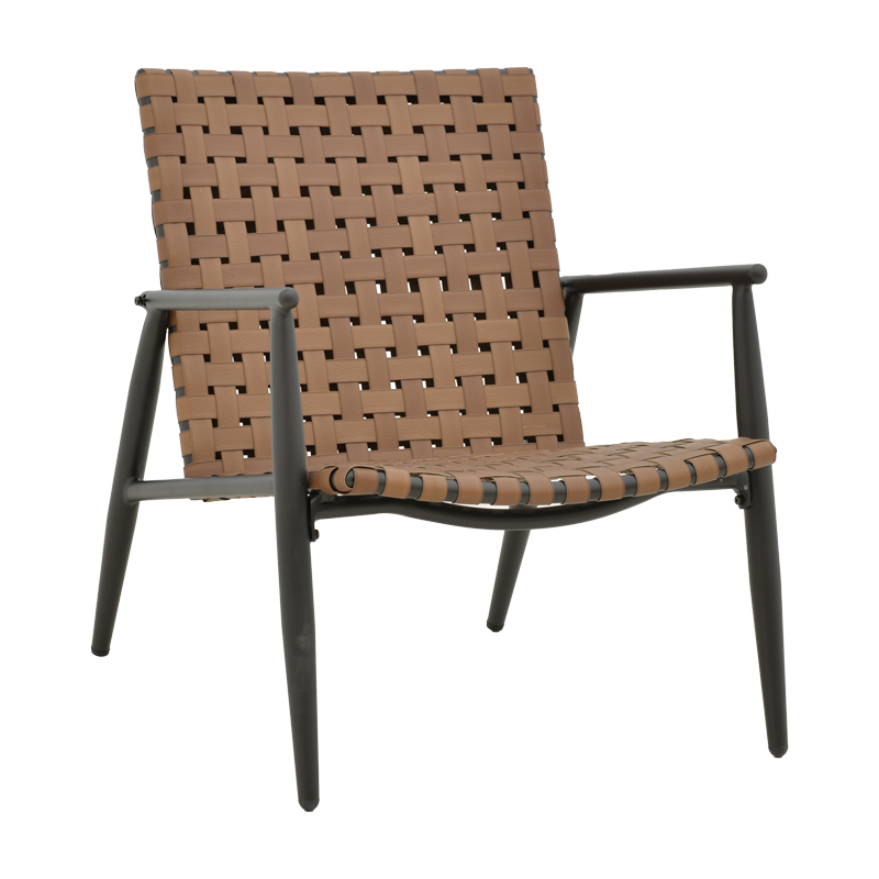 Fotel Eamon pakoworld alumin i zi dhe pe rattan në nuancë kafe 72.5x73.5x77cm