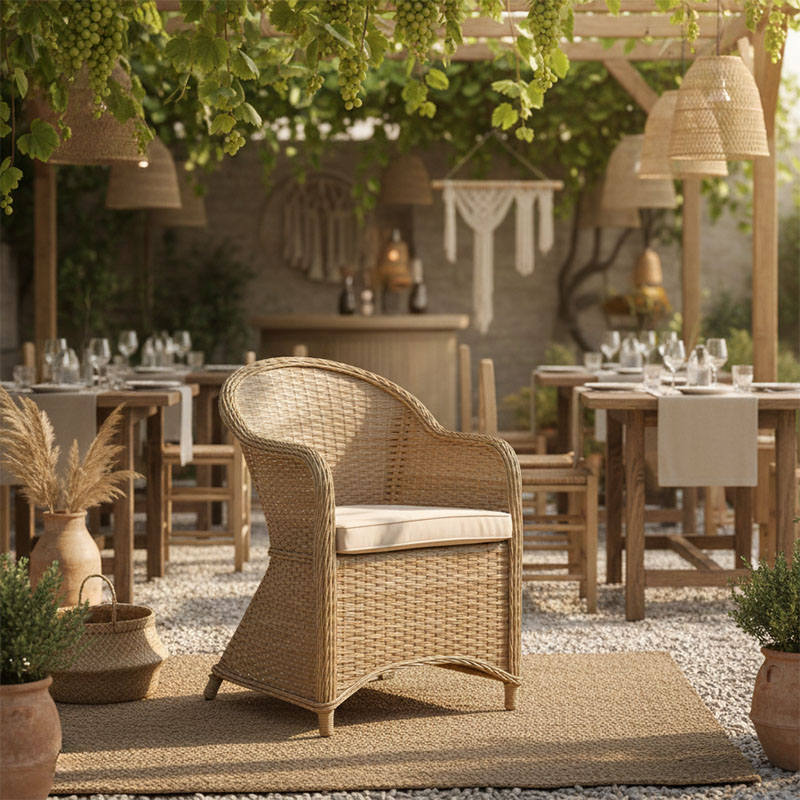 Fotel kopshti Hadrian pakoworld rrushk kafe-tekstil bezhë 57x70x85cm