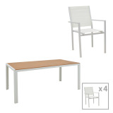 Zacreta- Nares set tavoline ngrënieje me 5 copë pakoworld alumini i bardhë dhe kompensatë në ngjyrë natyrale 180x90x72.5cm