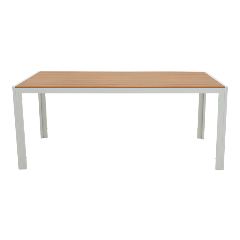 Tavolinë ngrënieje Zacreta-Nares set me 7 pakoworld alumin i bardhë dhe kompensatë në ngjyrë natyrale 180x90x72.5cm