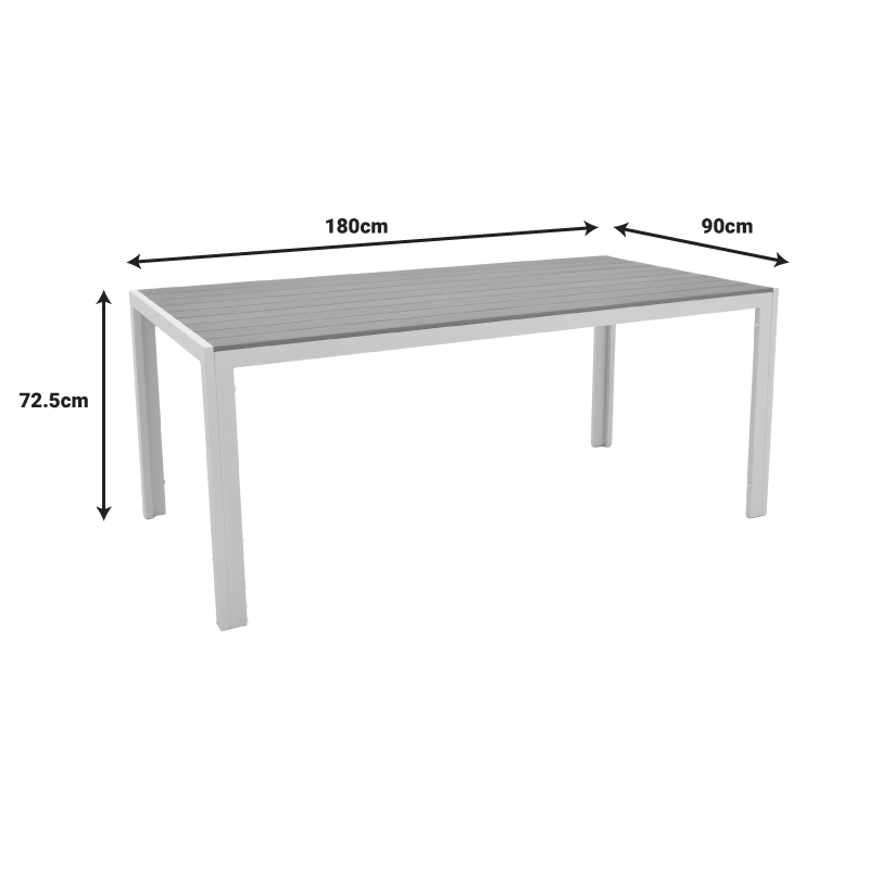 Tavolinë ngrënieje Zacreta-Nares set me 7 pakoworld alumin i bardhë dhe kompensatë në ngjyrë natyrale 180x90x72.5cm