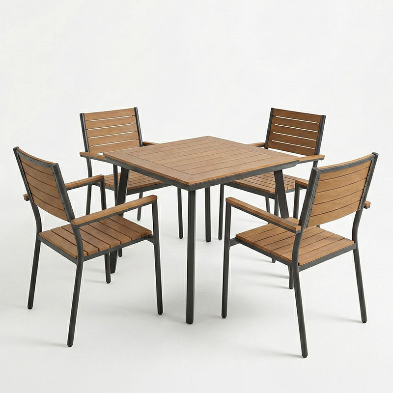 Tavolinë ngrënieje Synergy-Vitality set me 5 copë pakoworld alumini antracit dhe kompensatë në ngjyrë natyrale 80x80x74cm