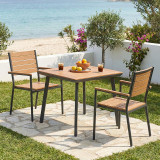 Tavolinë ngrënieje Synergy-Vitality set me 3 copë pakoworld alumini antracit dhe kompensatë në ngjyrë natyrale 80x80x74cm