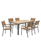 Tavolinë ngrënie Nares-Vitality A set prej 7 pakoworld alumini dhe kompensatë antracit në ngjyrë natyrale 140x80x72.5cm