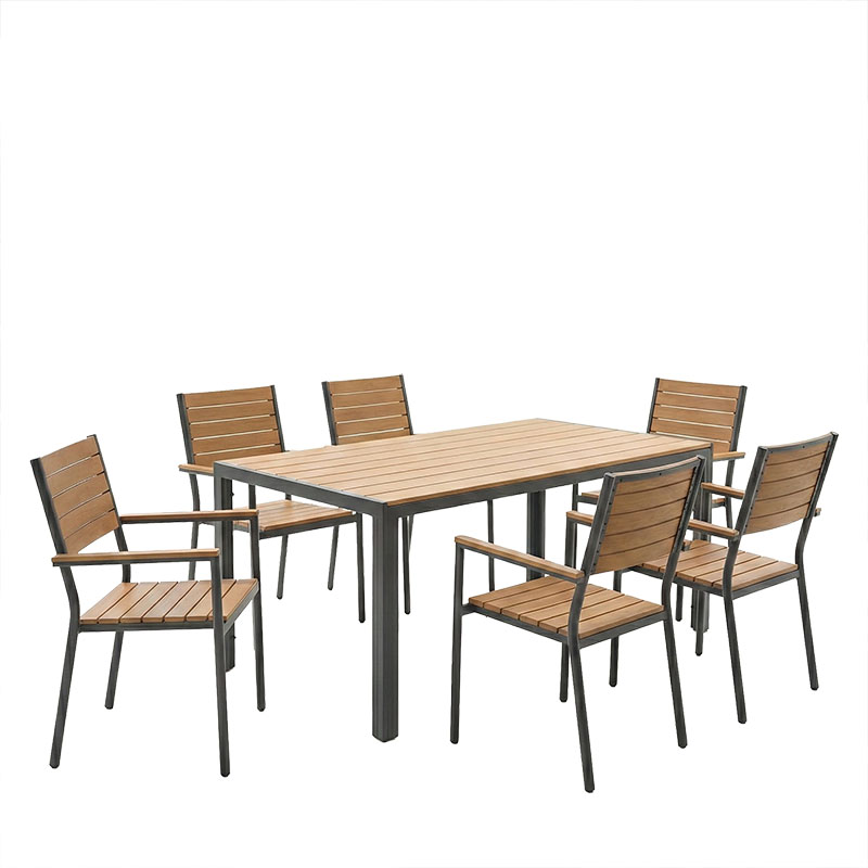 Tavolinë ngrënie Nares-Vitality A set prej 7 pakoworld alumini dhe kompensatë antracit në ngjyrë natyrale 140x80x72.5cm