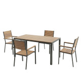 Tavolinë ngrënie Nares-Vitality A set prej 5 pakoworld alumini antracit dhe kompensatë në ngjyrë natyrale 140x80x72.5cm