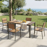 Tavolinë ngrënie Nares-Vitality A set prej 5 pakoworld alumini antracit dhe kompensatë në ngjyrë natyrale 140x80x72.5cm