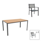 Tavolinë ngrënie Nares-Moly A set 5 pakoworld antracit-e zezë alumini dhe kompensatë në ngjyrë natyrale 140x80x72.5cm