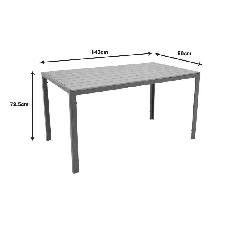 Tavolinë ngrënie Nares-Moly A set 5 pakoworld antracit-e zezë alumini dhe kompensatë në ngjyrë natyrale 140x80x72.5cm