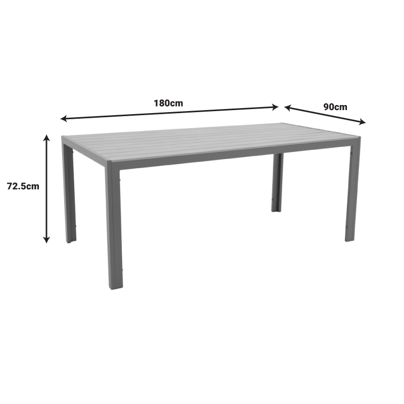Tavolinë ngrënie Nares-Moly B set 5 pakoworld antracit-e zezë alumini dhe kompensatë në ngjyrë natyrale 140x80x72.5cm