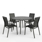Set tavoline ngrënieje Pinap-Dashiell prej 5 copësh pakoworld alumini i zi dhe kompensatë në nuancë të zezë Φ110x74cm