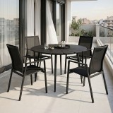 Set tavoline ngrënieje Pinap-Dashiell prej 5 copësh pakoworld alumini i zi dhe kompensatë në nuancë të zezë Φ110x74cm