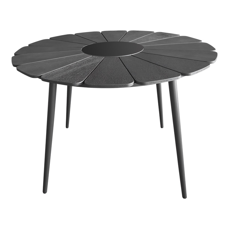 Set tavoline ngrënieje Pinap-Dashiell prej 5 copësh pakoworld alumini i zi dhe kompensatë në nuancë të zezë Φ110x74cm