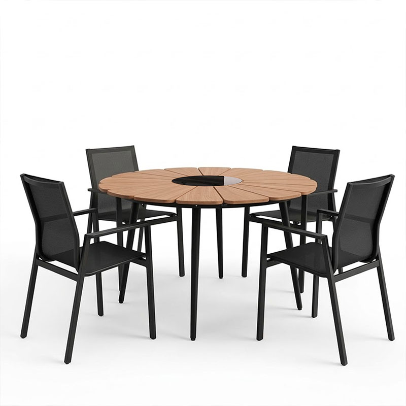 Set tavoline ngrënieje Pinap-Dashiell me 5 copë pakoworld alumini i zi dhe kompensatë në nuancë natyrale Φ110x74cm