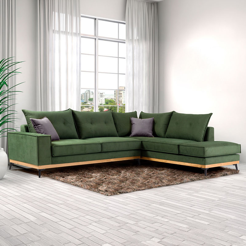 Divan këndi Luxury II pakoworld me kënd të majtë me pëlhurë qiparis-karbon 290x235x95cm