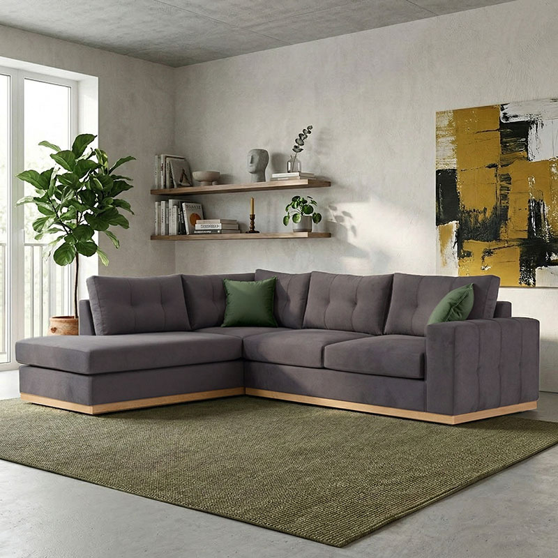 Divan këndi Boston pakoworld kënd i djathtë antracit-qiparis pëlhurë 280x225x90cm