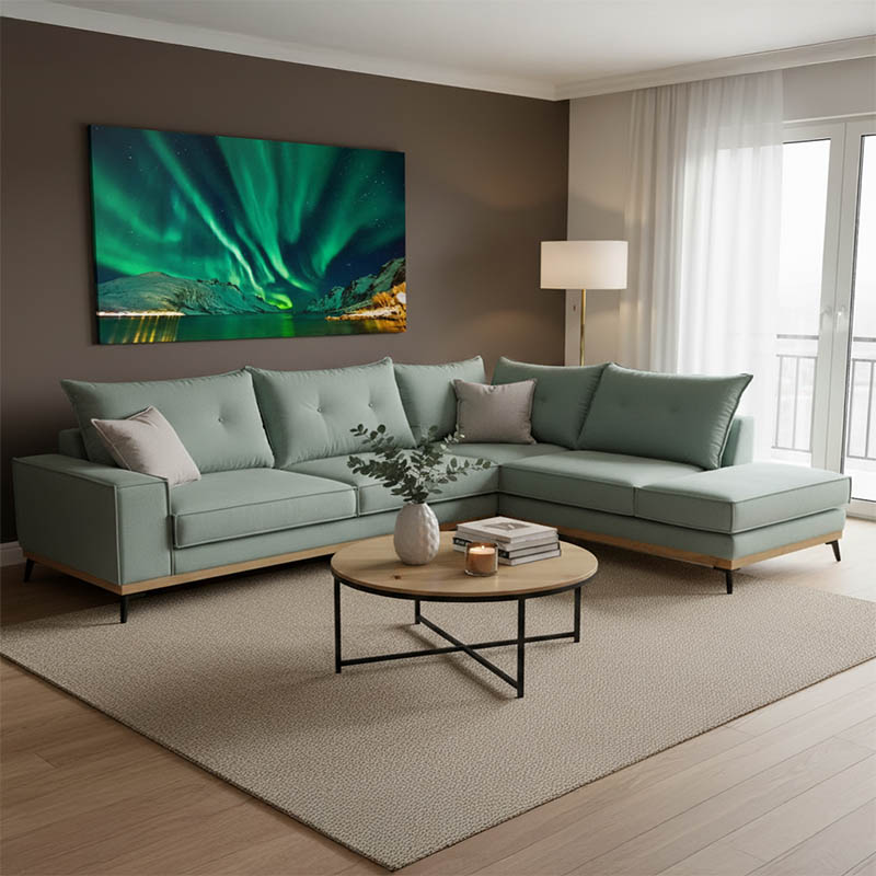 Divan këndi Luxury II pakoworld kënd i majtë pëlhurë ciel-krem 290x235x95cm