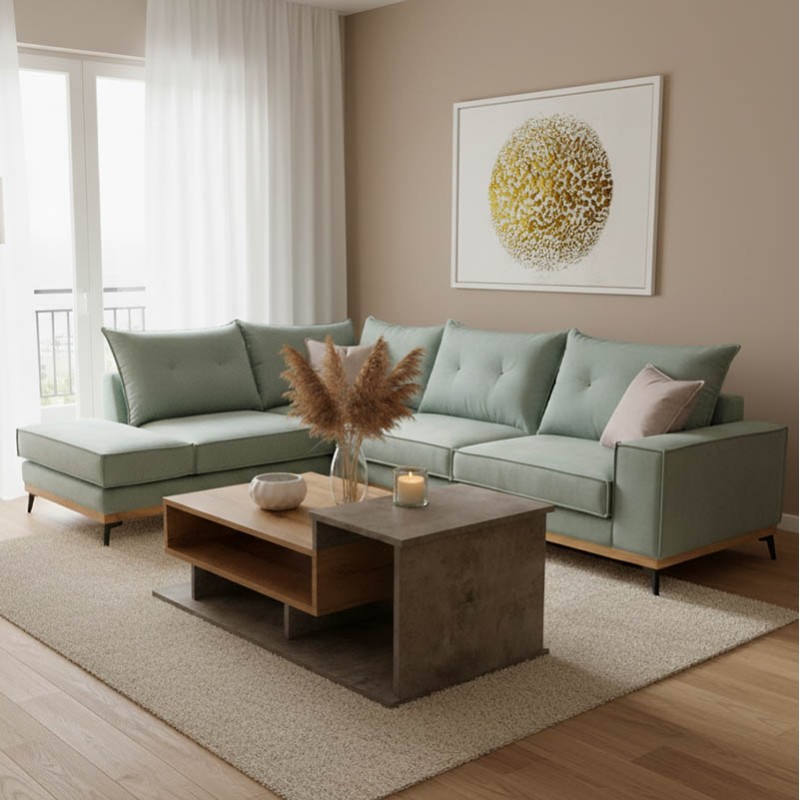 Divan këndi Luxury II pakoworld kënd i djathtë pëlhurë ciel-krem 290x235x95cm