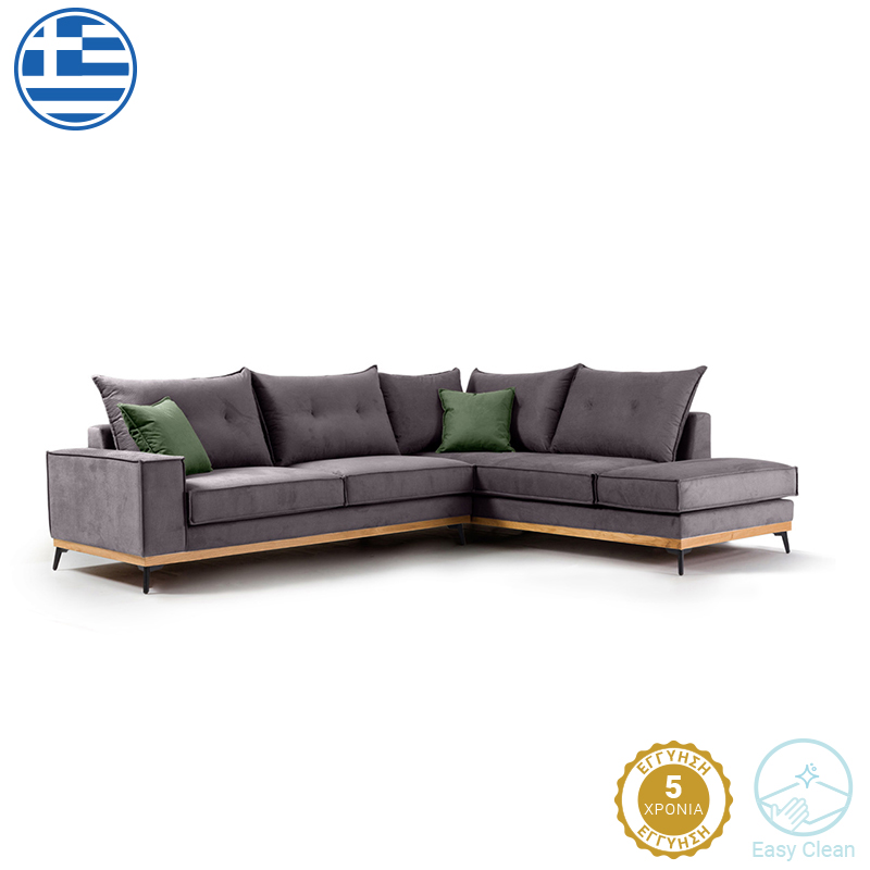 Divan këndi Luxury II pakoworld kënd i majtë pëlhurë gri e errët-jeshile e errët 290x235x95cm