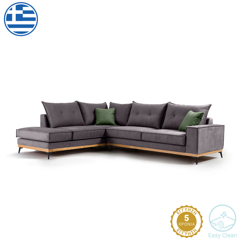 Divan këndi Luxury II pakoworld kënd i djathtë pëlhurë gri e errët-jeshile e errët 290x235x95cm