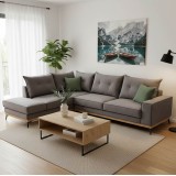 Divan këndi Luxury II pakoworld kënd i djathtë pëlhurë gri e errët-jeshile e errët 290x235x95cm