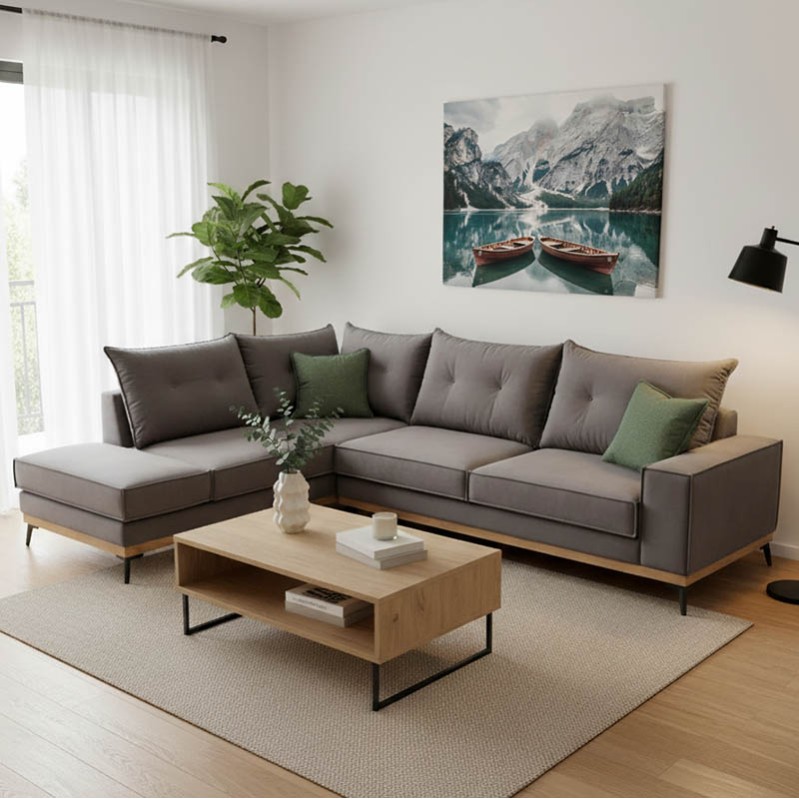 Divan këndi Luxury II pakoworld kënd i djathtë pëlhurë gri e errët-jeshile e errët 290x235x95cm