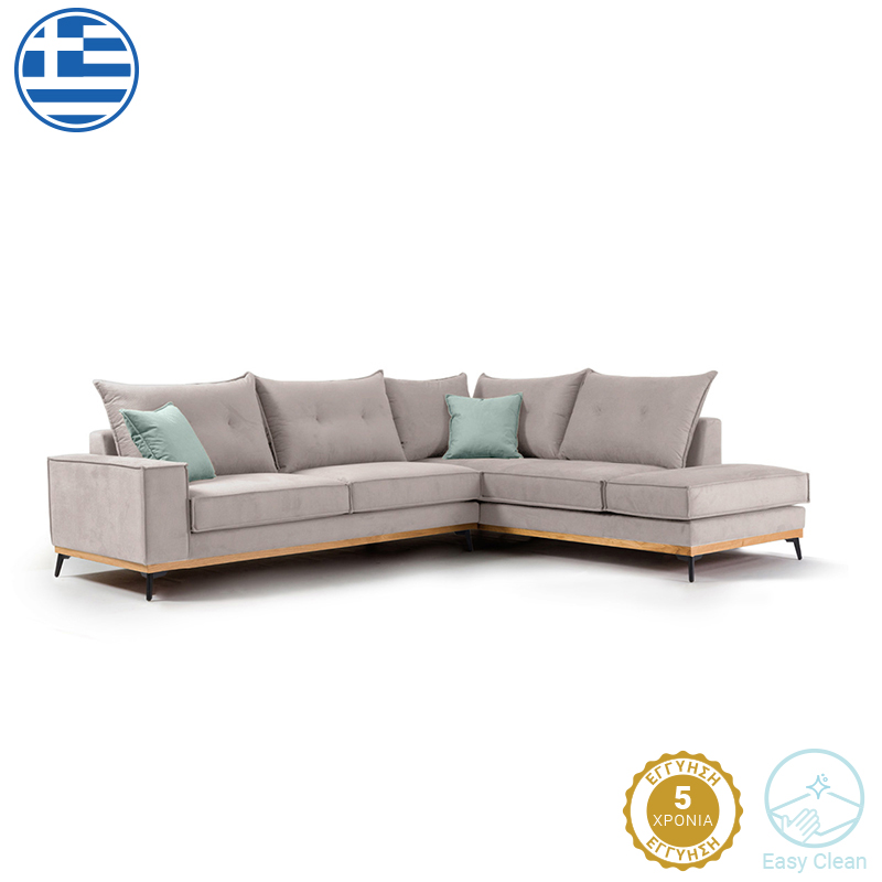 Divan këndi Luxury II pakoworld kënd i majtë pëlhurë elefant-ciel 290x235x95cm