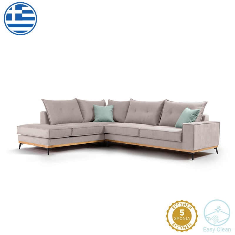 Divan këndi Luxury II pakoworld me kënd të djathtë me pëlhurë elefant-qiell 290x235x95cm