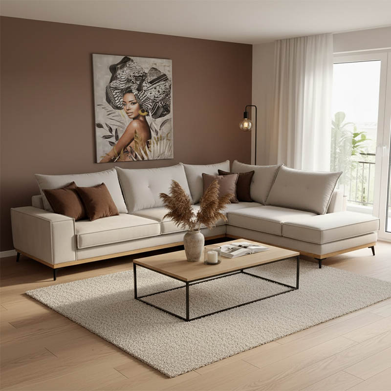 Divan këndi Luxury II pakoworld kënd i majtë pëlhurë krem-mokë 290x235x95cm