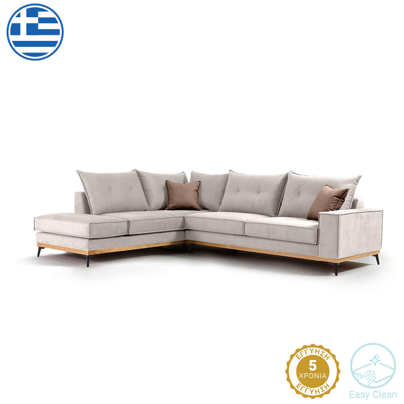 Divan këndi Luxury II pakoworld me kënd të djathtë me pëlhurë krem-mokë 290x235x95cm