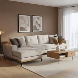 Divan këndi Luxury II pakoworld me kënd të djathtë me pëlhurë krem-mokë 290x235x95cm