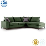 Divan këndi Romantic pakoworld kënd i majtë pëlhurë jeshile e errët-gri e errët 290x235x95cm
