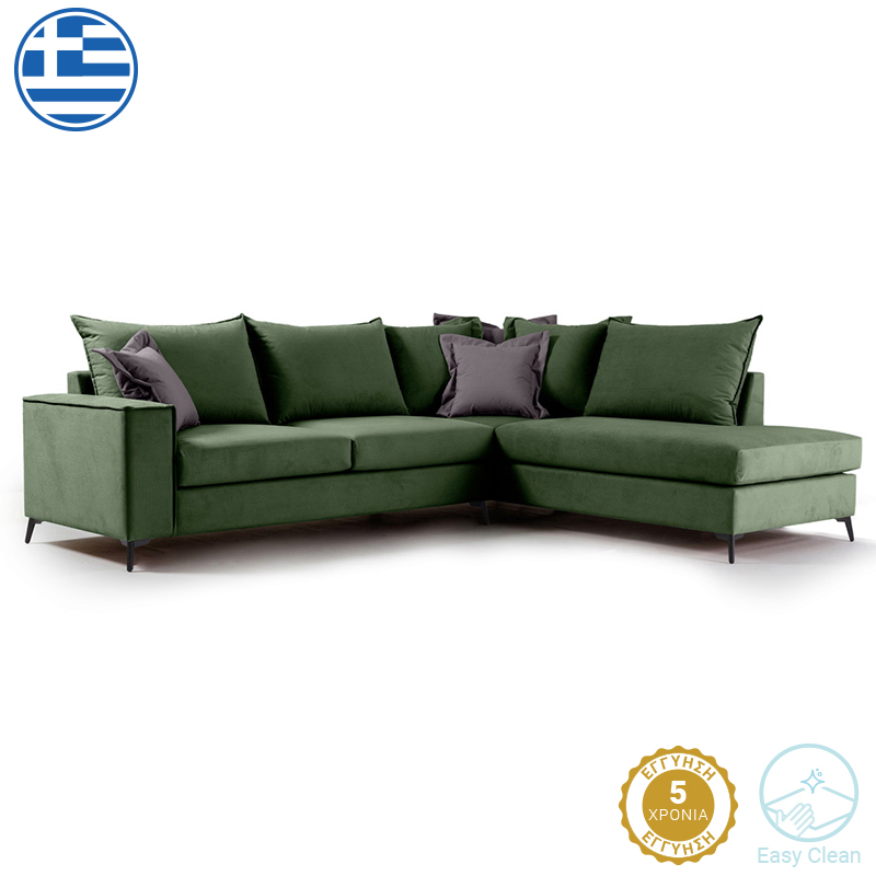 Divan këndi Romantic pakoworld kënd i majtë pëlhurë jeshile e errët-gri e errët 290x235x95cm
