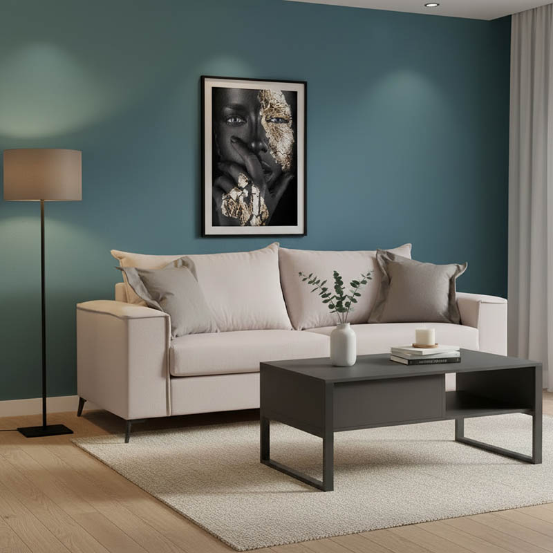 Divan 3 vendesh Verona krem - jastëkë moka 225x93x100cm