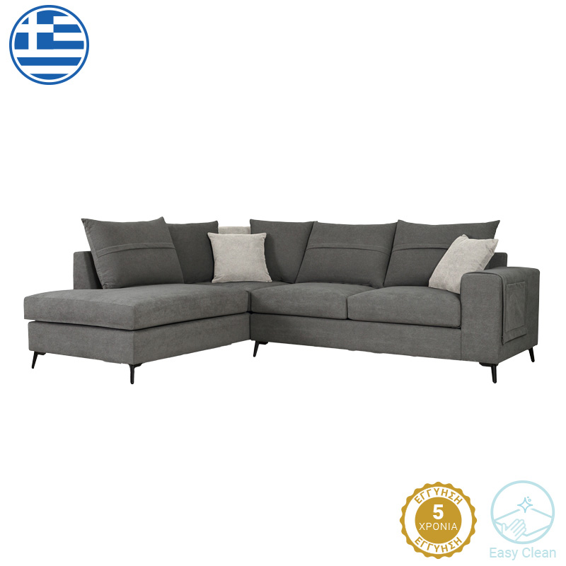 Divan këndi i djathtë Montana pakoworld pëlhurë gri-jastëkë gri të çelur 275x215x93cm