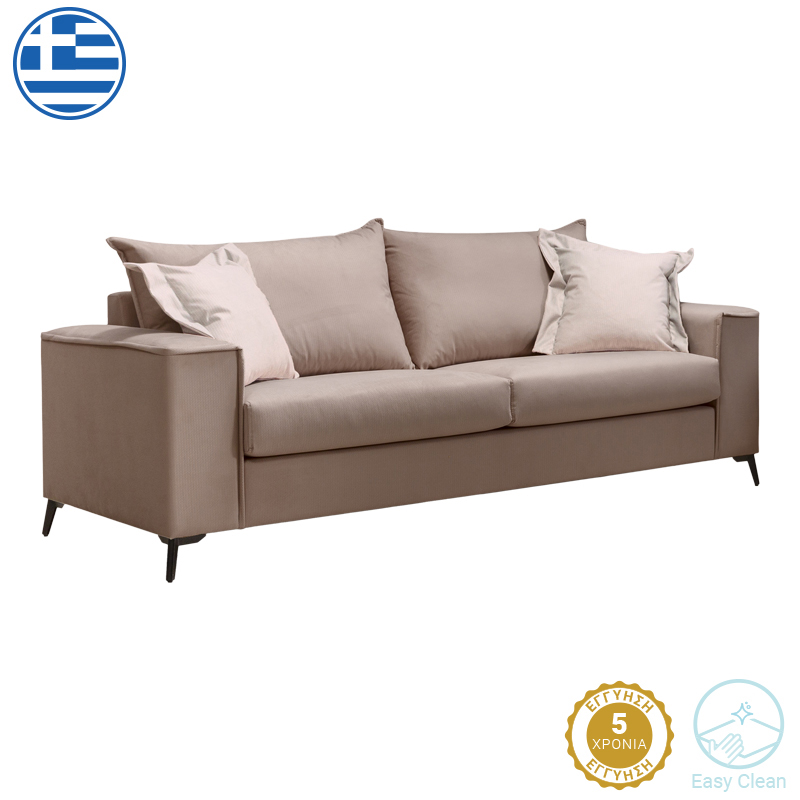 Verona pakoworld divan 3-vendësh pëlhurë moka me jastëkë krem 225x93x100cm