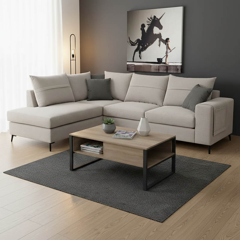 Divan këndi i djathtë Montana pakoworld pëlhurë gri e çelur-jastëkë gri 275x215x93cm