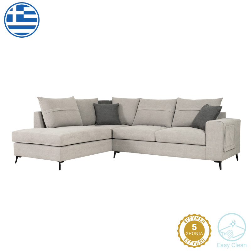 Divan këndi i djathtë Montana pakoworld pëlhurë gri e çelur-jastëkë gri 275x215x93cm