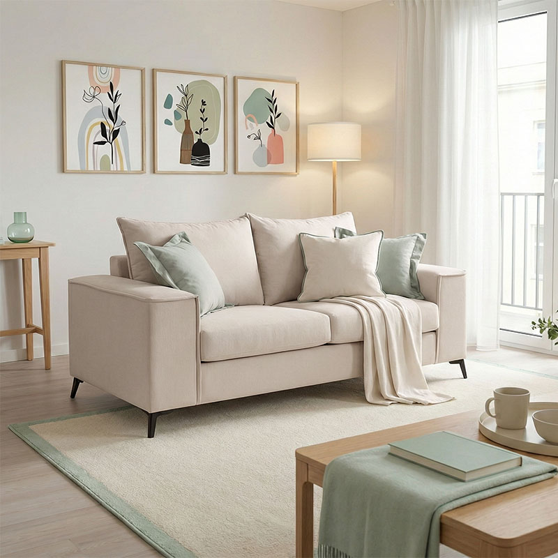 Divan 2-vendësh Verona pakoworld pëlhurë krem me jastëkë mente 173x93x100cm